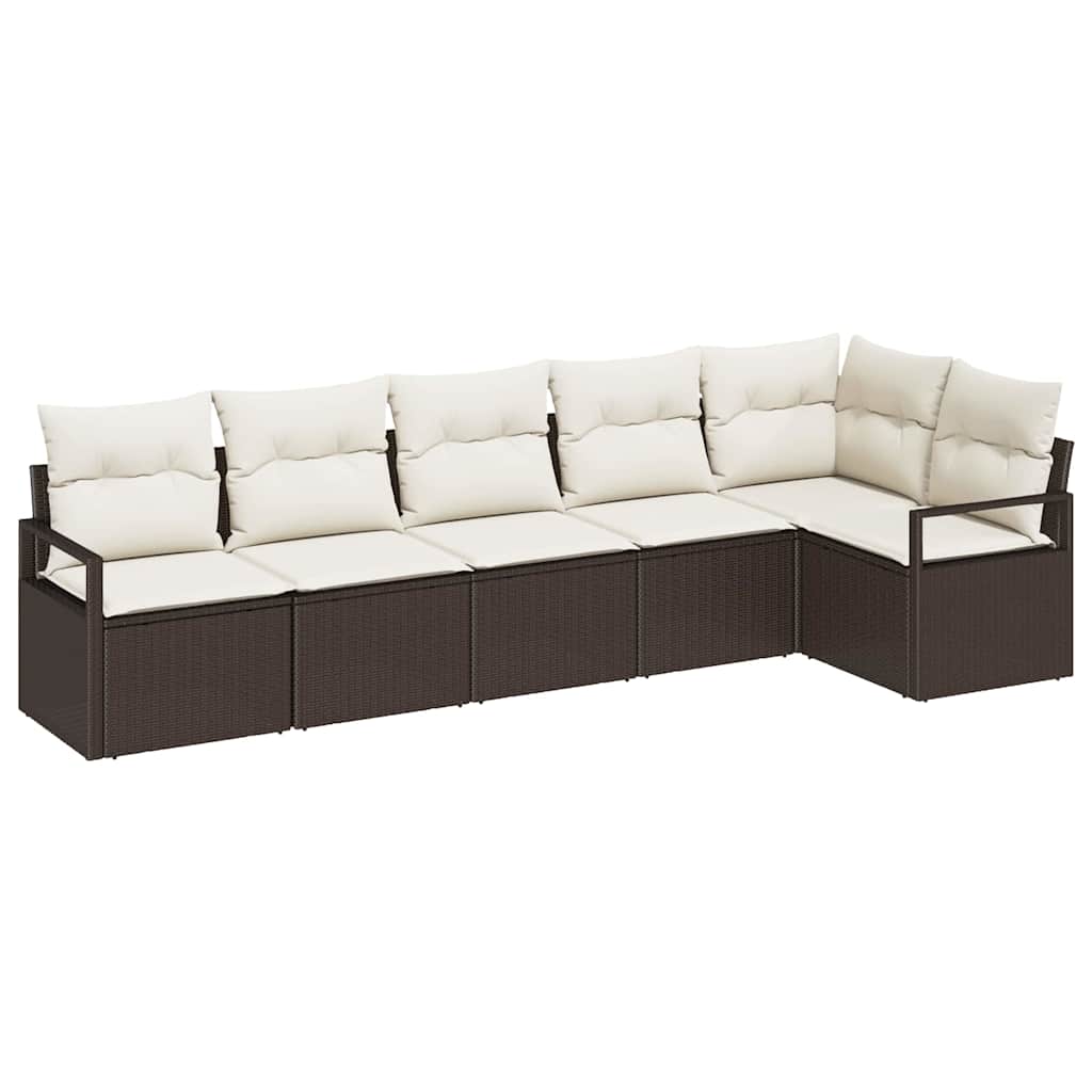 Garten-Sofa-Set mit Kissen mit Speicher 6 pcs Braun und Creme